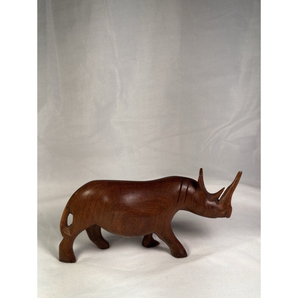Vintage Kenyan Hand-Carved Rosewood Rhinoceros - 5" African Wildlife Art